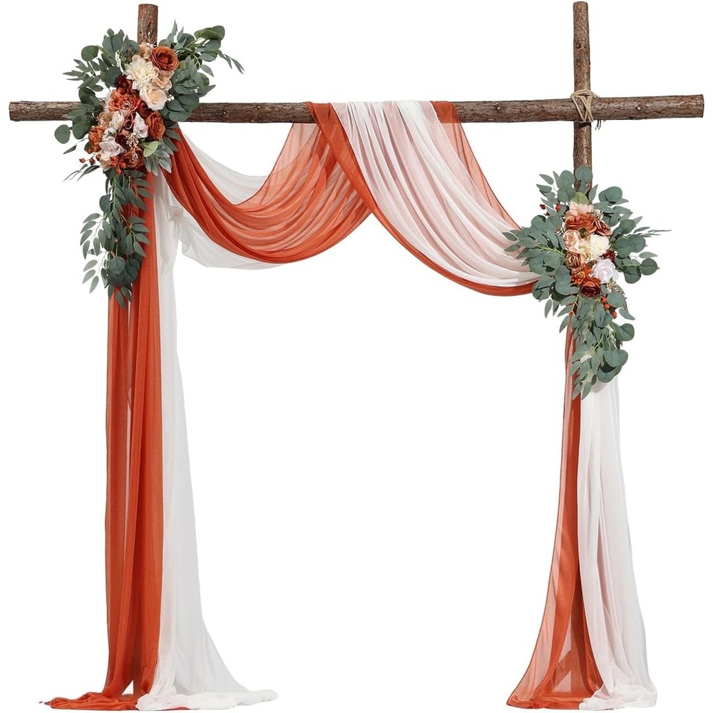 image:imageVEVOR Artificial Wedding Arch Flowers Kit Orange Wedding Arch Flowers with Drapes Kit Pack of 4  2 Pcs Floral Arrangement 2 Pcs Sheer Drapes for Ceremony Bouquets Reception Backdrop DecorationTerracotta