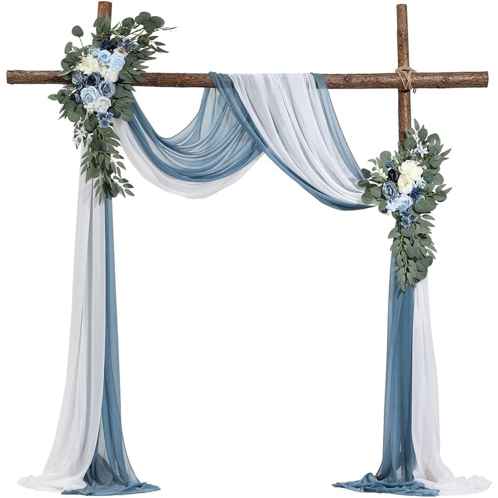 image:imageVEVOR Artificial Wedding Arch Flowers Kit Orange Wedding Arch Flowers with Drapes Kit Pack of 4  2 Pcs Floral Arrangement 2 Pcs Sheer Drapes for Ceremony Bouquets Reception Backdrop DecorationDusty Blue