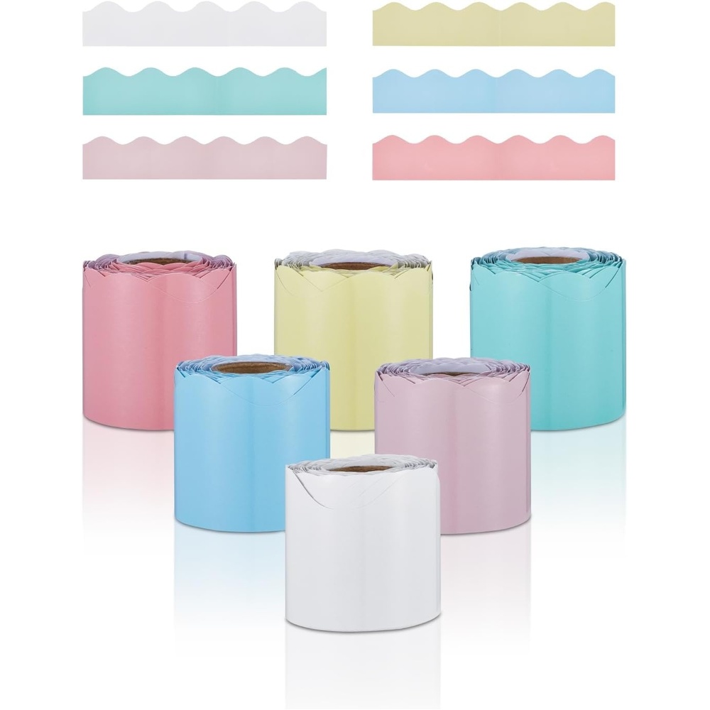 image:imageVEVOR Bulletin Board Borders 6 Rolls 328 Feet Scalloped Bulletin Board Borders Boho Rolled Border Trim with Wavy Line Design Colorful Pastel Borders for School Classroom Party amp Wall Decoration328FT 6P