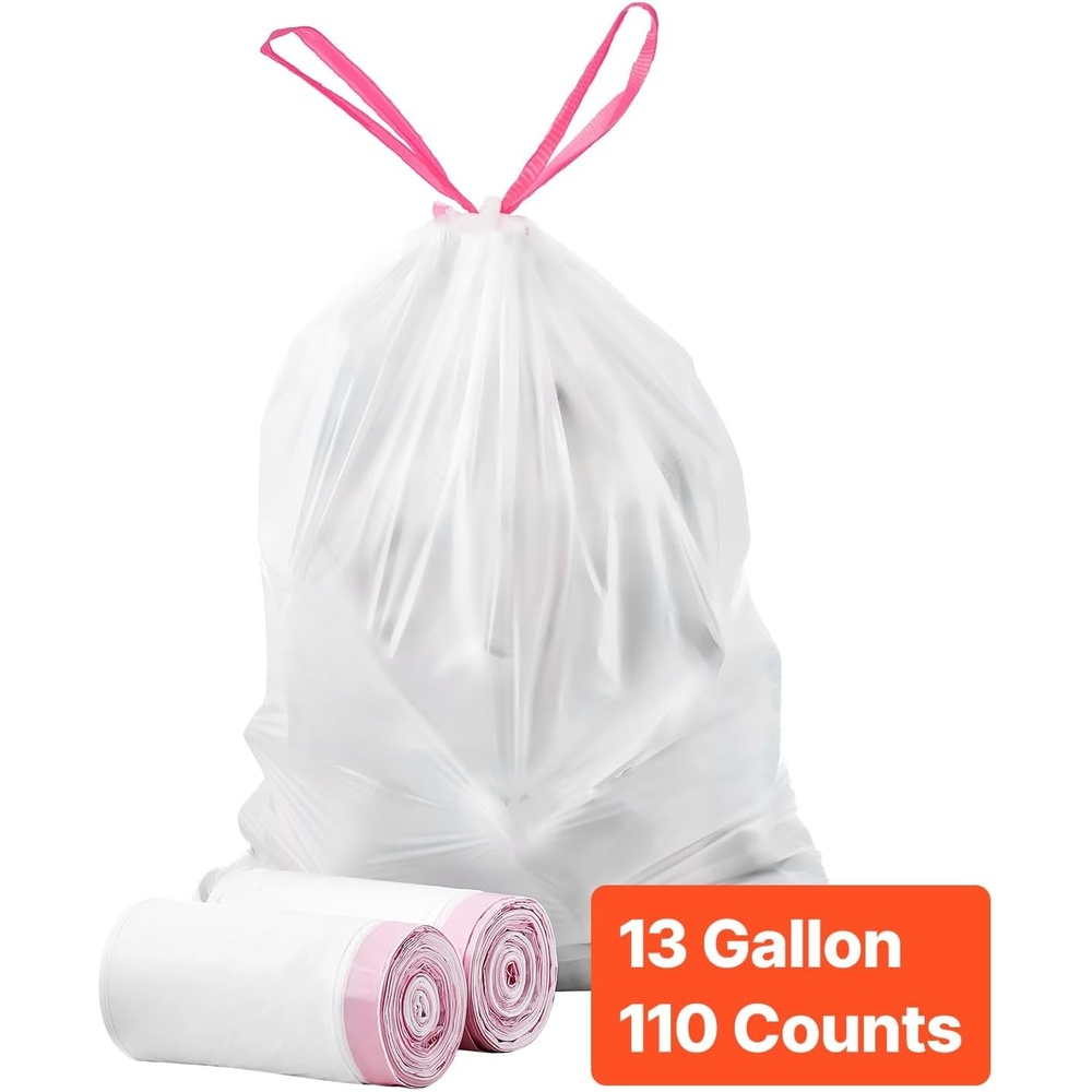 image:imageVEVOR Drawstring Trash Bags 13 Gallon 110 Count Tall Kitchen Trash Bags Extra Thick Fresh Scent Garbage Bag Recyclable Bin Bag with Drawstrings for Home Kitchen Office RV and Camping White
