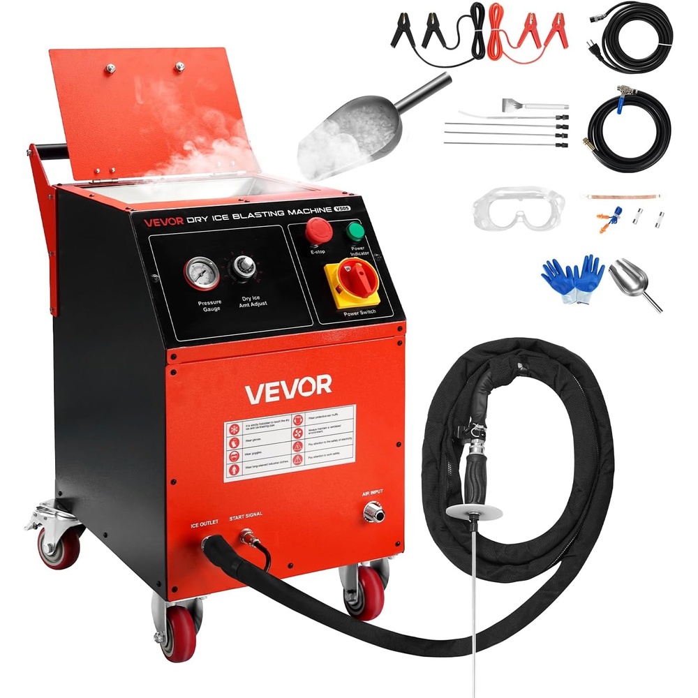 image:imageVEVOR Dry Ice Blasting Machine 11LBS 5KG Capacity Dry Ice Cleaning Machine with 4 Nozzles Adjustable Pressure amp Dry Ice Amount Movable Blaster Cleaner for Automotive Ship Aviation Chemical 120V