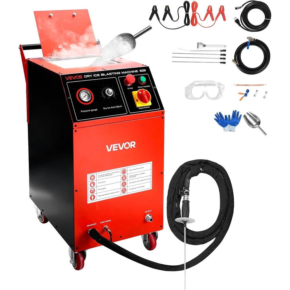 image:imageVEVOR Dry Ice Blasting Machine 165LBS 75KG Capacity Dry Ice Cleaning Machine with 4 Nozzles Adjustable Pressure amp Dry Ice Amount Movable Blaster Cleaner for Auto Ship Aviation Chemical 120V
