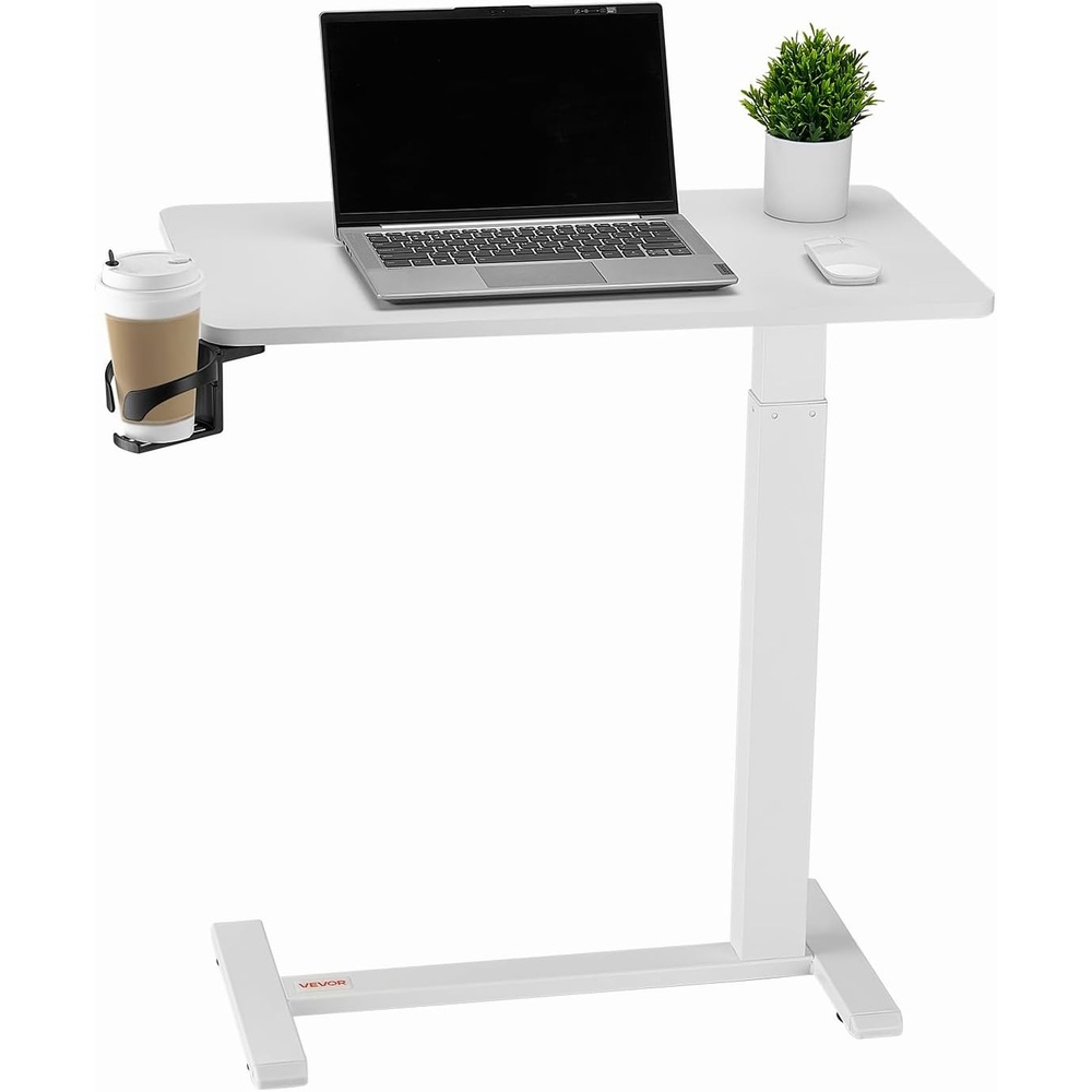 image:imageVEVOR Electric Overbed Table Height Adjustable Hospital Bed Table Over The Bed Table with Wheels Mobile Laptop Desk with Cup Holder amp Lifting Button Overbed Desk for Home Office StudyWhite