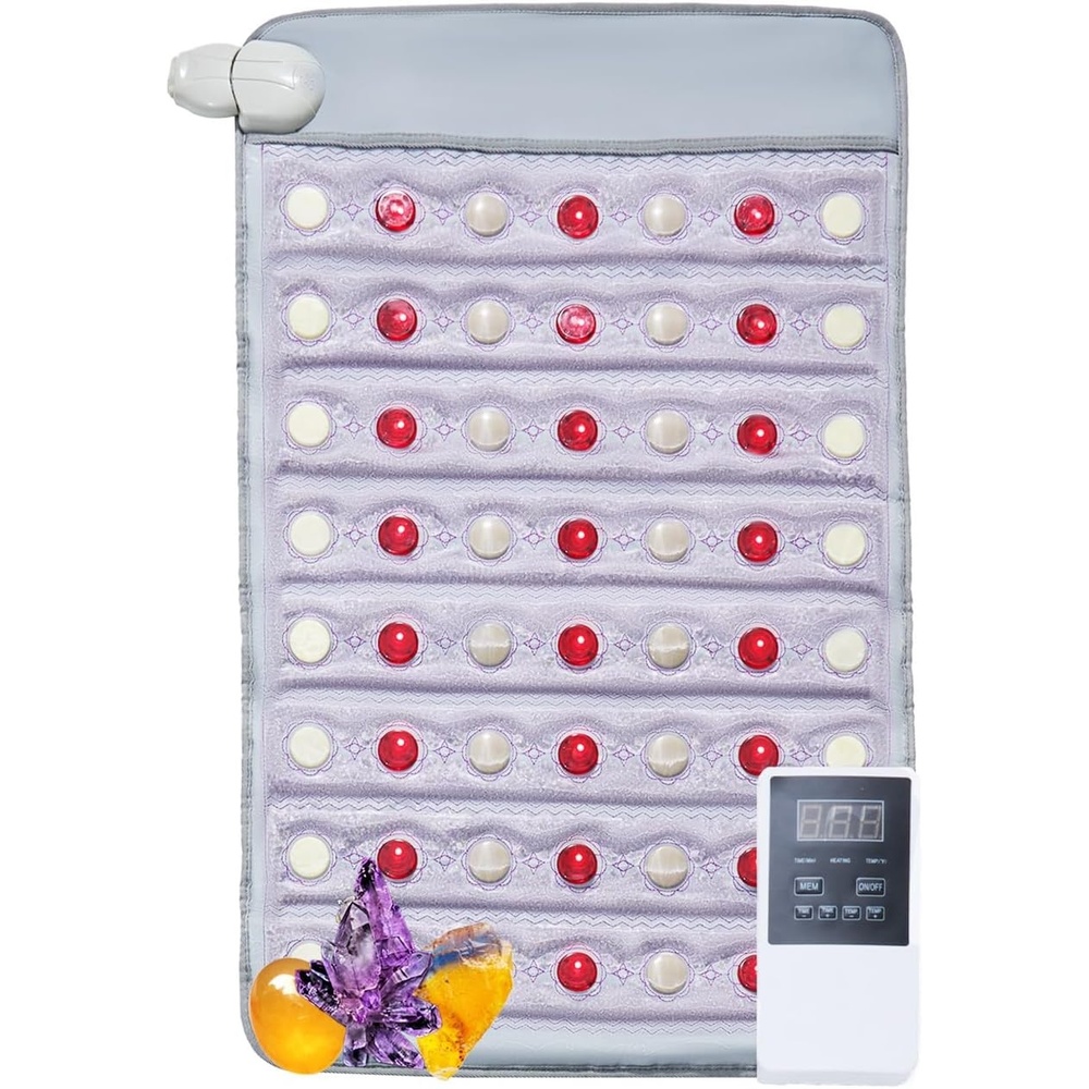 image:imageVEVOR Far Infrared Heating Pad Amethyst Heating Pad with Jade amp Tourmaline Stones 660nm Photon Light amp Negative Ions 103159 Hot Gemstones Mat with 012 Hours Timer for Pain Relief 32 x 2032 x 20