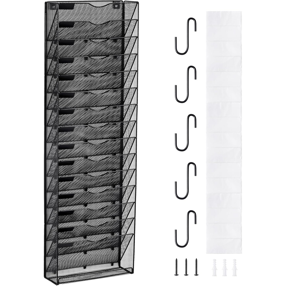 image:imageVEVOR File Wall Rack 1Piece 16 Pockets Mesh Wall File Holder Wall Mounted Magazine Mail Paper and Document Storage Folder WJBGJHSWJSWSGLDOLV01 Pack 16Tier