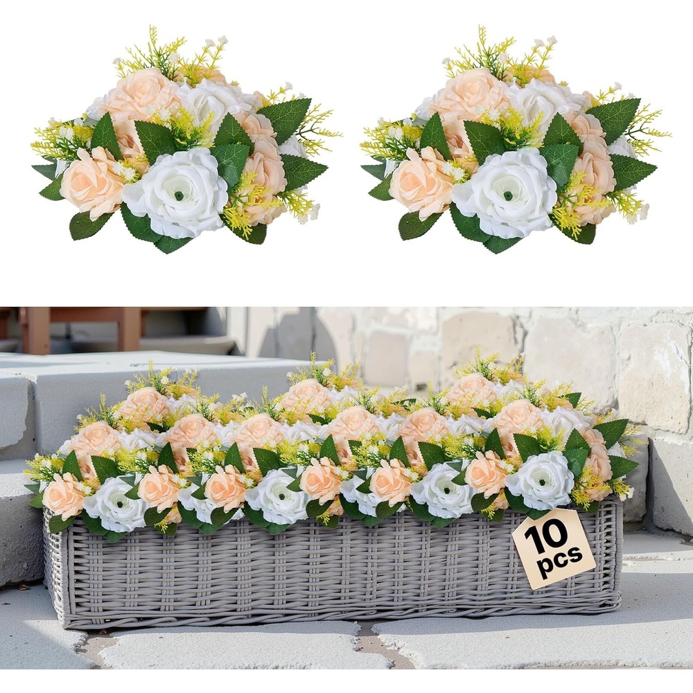 image:imageVEVOR Flower Balls Arrangement Bouquet 10 PCS 95Inch Diameter Artificial Flower Balls Wedding Rose Centerpieces Faux Flowers Arrangements for Wedding Centerpiece Home Table Decorations WhiteBallshapedchampagne  White