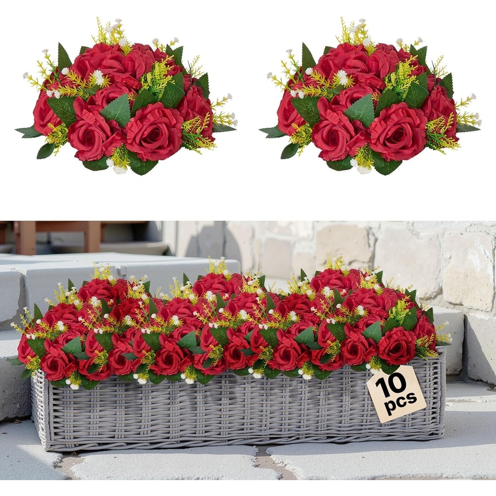 image:imageVEVOR Flower Balls Arrangement Bouquet 10 PCS 95Inch Diameter Artificial Flower Balls Wedding Rose Centerpieces Faux Flowers Arrangements for Wedding Centerpiece Home Table Decorations WhiteBallshapedred