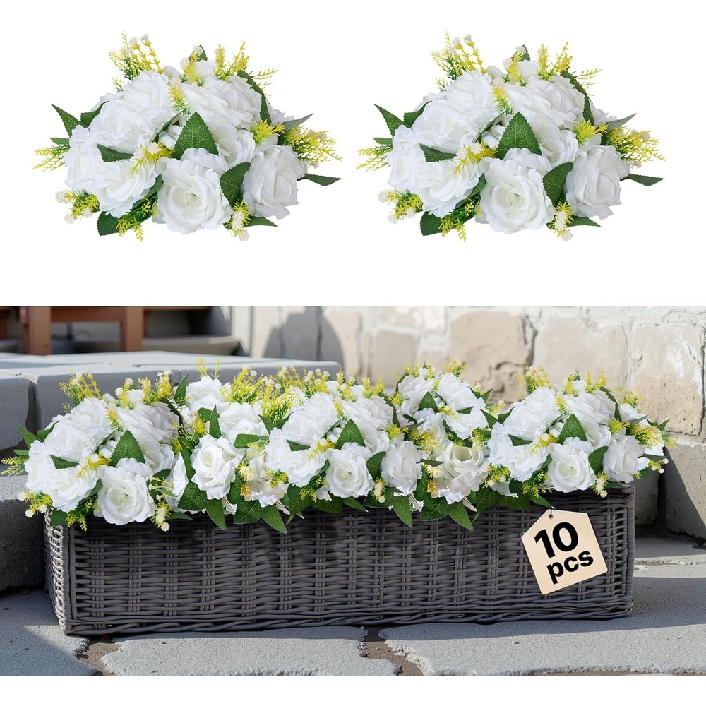 image:imageVEVOR Flower Balls Arrangement Bouquet 10 PCS 95Inch Diameter Artificial Flower Balls Wedding Rose Centerpieces Faux Flowers Arrangements for Wedding Centerpiece Home Table Decorations WhiteBallshapedwhite