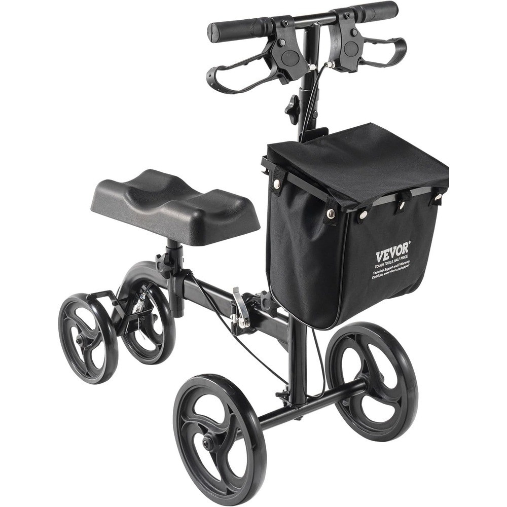 image:imageVEVOR Folding Knee Scooter Carbon Steel Steerable Knee Walker with HeightAdjustable Handlebar amp Knee Pad AllTerrain Solid Wheels Dual Brakes Leg Recovery Scooter for Broken Ankle Foot Injuries