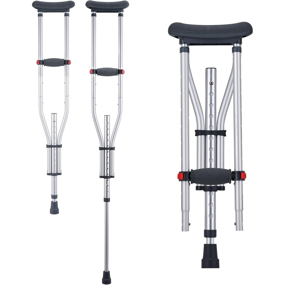 image:imageVEVOR Forearm Crutches for Adults Folding Walking Forearm Crutches with 10Level Adjustable Height Lightweight Aluminum Medical Crutches with Open Cuff for Leg Injury Surgery Disabled 1 Pair 350LBSBlacksilver