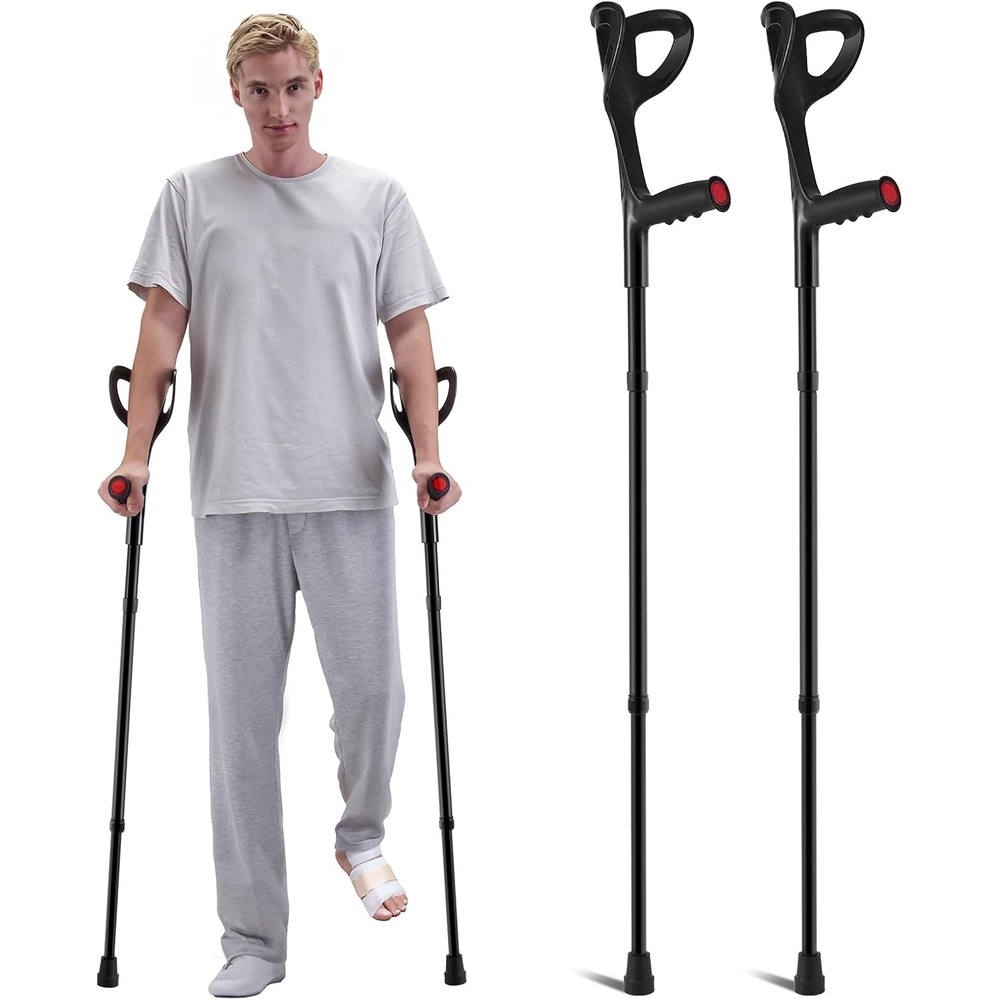 image:imageVEVOR Forearm Crutches for Adults Folding Walking Forearm Crutches with 10Level Adjustable Height Lightweight Aluminum Medical Crutches with Open Cuff for Leg Injury Surgery Disabled 1 Pair 350LBSBlack