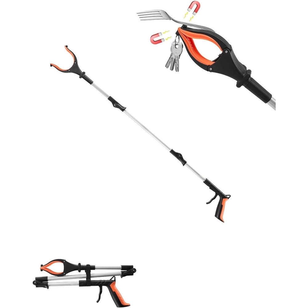 image:imageVEVOR Grabber Reacher Tool 2Pack 34 Foldable Reacher Grabber Pickup Tool with 360 Rotating Wide Jaw and DualSided Magnet Lightweight Grabber Reacher Tool for Seniors Trash Picker Upper GrabberOrange