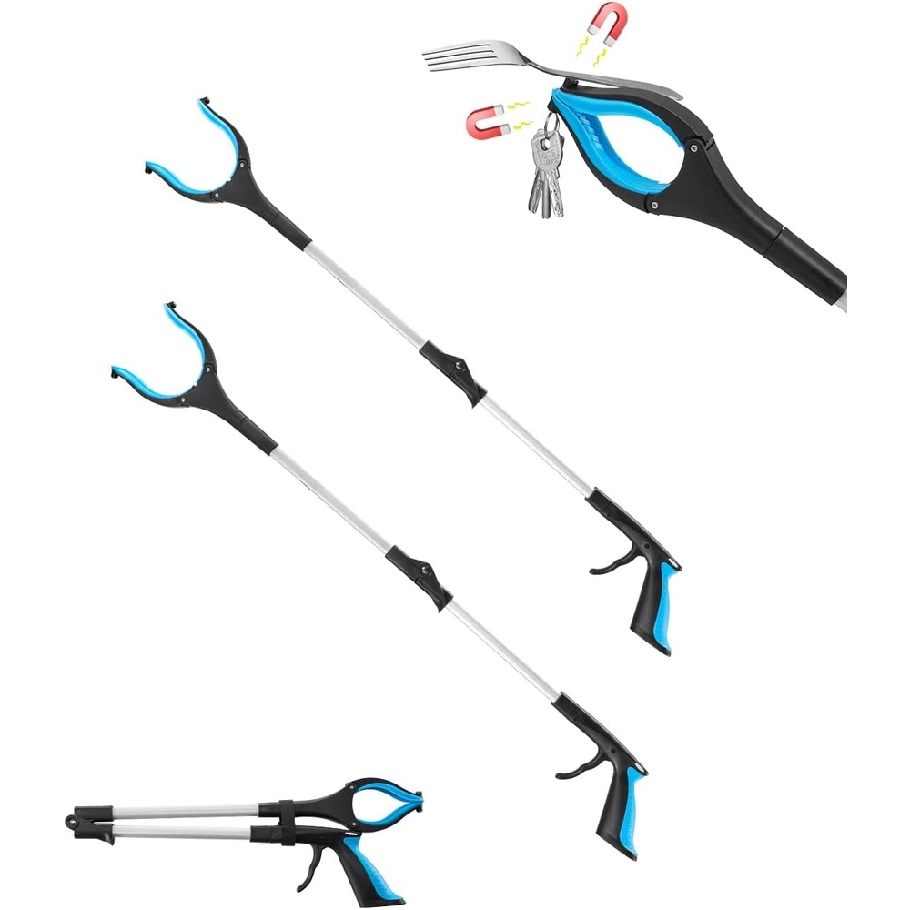 image:imageVEVOR Grabber Reacher Tool 2Pack 34 Foldable Reacher Grabber Pickup Tool with 360 Rotating Wide Jaw and DualSided Magnet Lightweight Grabber Reacher Tool for Seniors Trash Picker Upper GrabberBlue