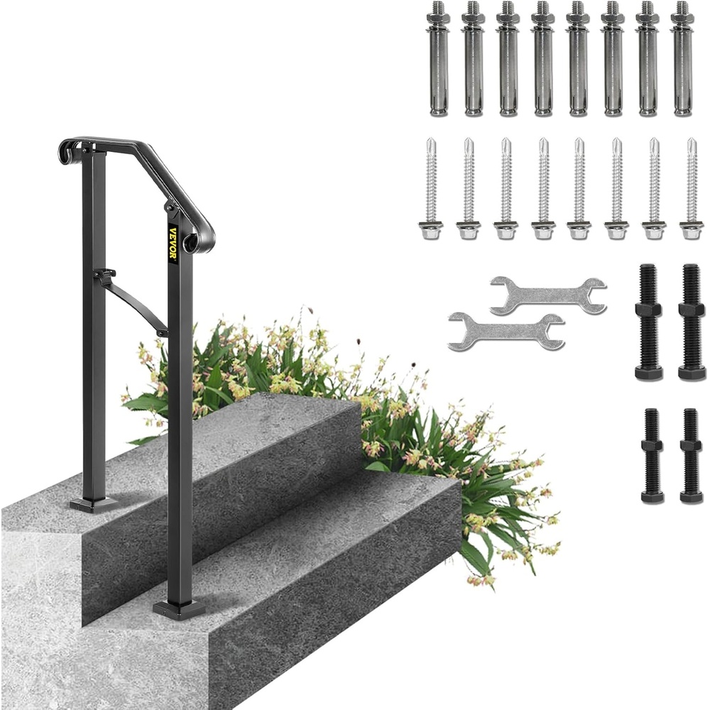 image:imageVEVOR Handrail for Outdoor Steps 23 Steps Outdoor Handrail Adjustable Stainless Steel Staircase Handrail Thickened Stair Railings for Porch Railing Deck HandrailStyle1  Bending