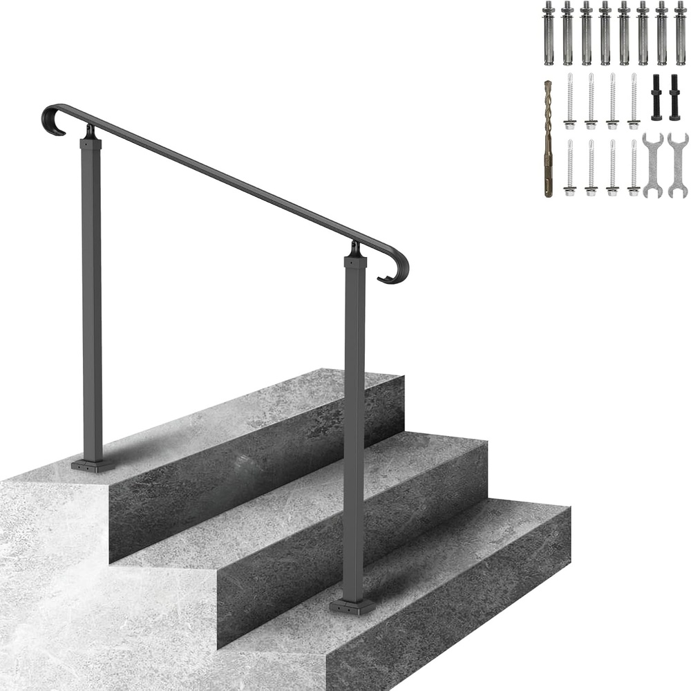 image:imageVEVOR Handrail for Outdoor Steps 23 Steps Outdoor Handrail Adjustable Stainless Steel Staircase Handrail Thickened Stair Railings for Porch Railing Deck HandrailStyle2  Flat