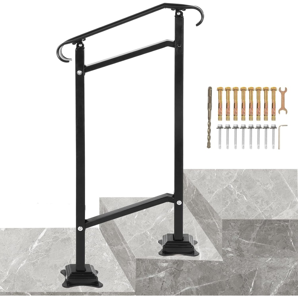 image:imageVEVOR Handrail for Outdoor Steps 23 Steps Outdoor Handrail Adjustable Stainless Steel Staircase Handrail Thickened Stair Railings for Porch Railing Deck HandrailStyle5  Porch