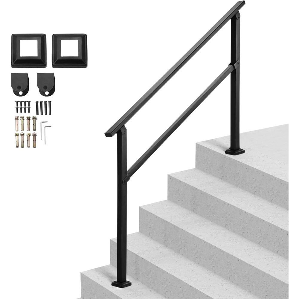 image:imageVEVOR Handrails for Outdoor Steps 1 Step Stair Hand Rail Kit Transitional Carbon Steel Railings with Installation Kit Stair Rails for Seniors Concrete Steps amp Porch amp Deck Black Retro ArchBlackStraight NM