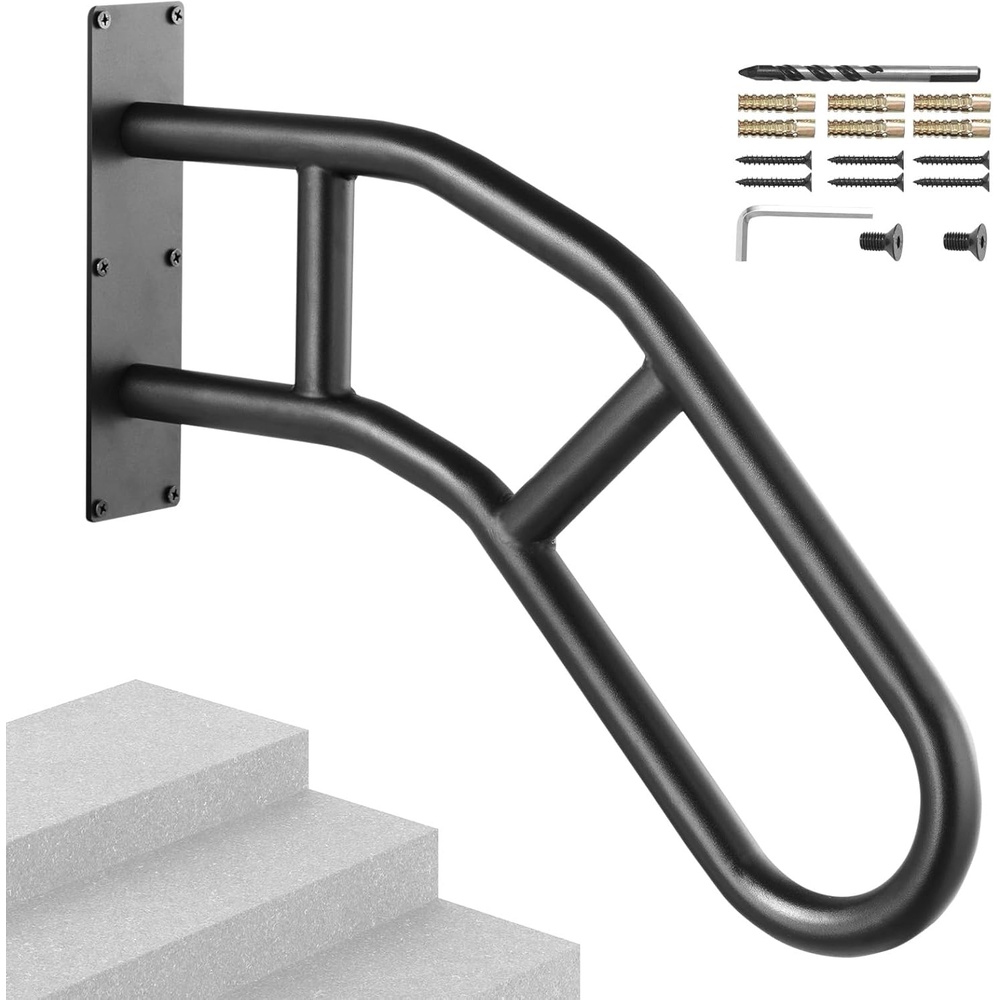 image:imageVEVOR Handrails for Outdoor Steps 29 Length Wall Mount Safety Railings for 13 Steps UShaped Handrail with Matte Black Finished Stair Handrails for Kids Elderly Pregnant Women Disabled 2 PCSBlack