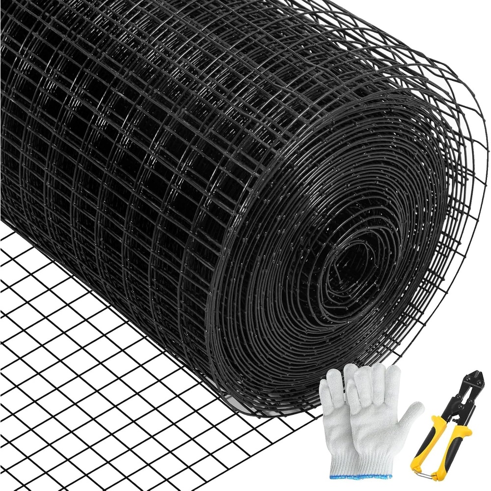 image:imageVEVOR Hardware Cloth 48 x 50 amp 1x1 Mesh Size Galvanized Steel Vinyl Coated 16 Gauge Welded Wire wA Cutting Plier amp A Pair of Fabric Gloves for Garden Fencing amp Pet Enclosures Black48 x 50
