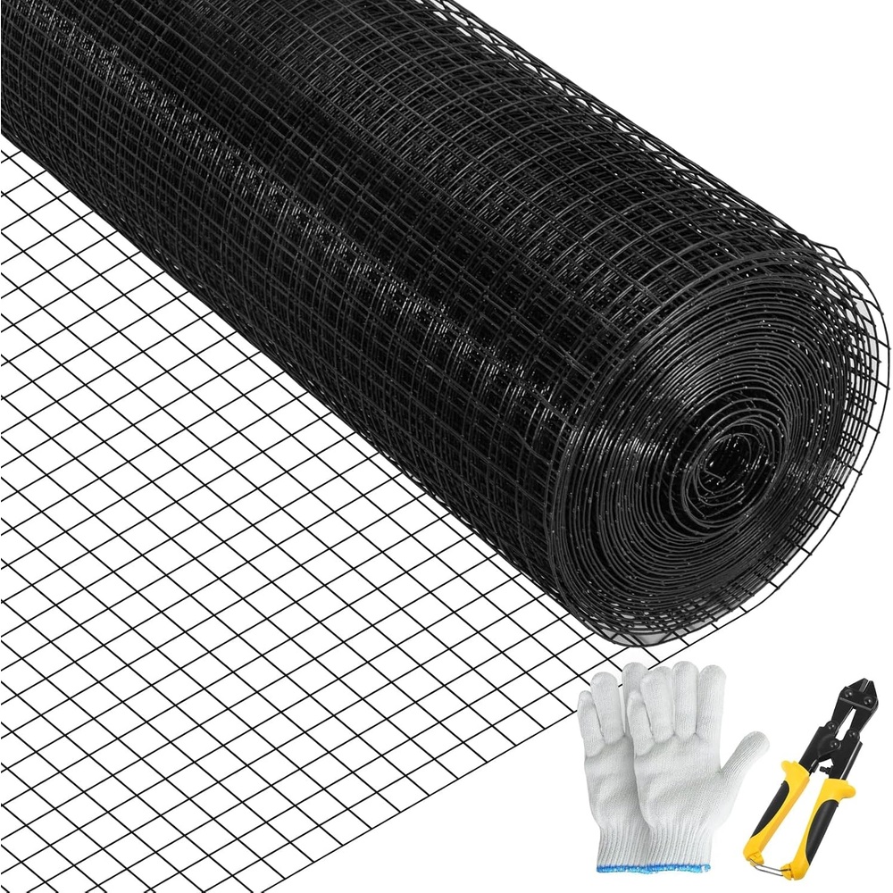 image:imageVEVOR Hardware Cloth 48 x 50 amp 1x1 Mesh Size Galvanized Steel Vinyl Coated 16 Gauge Welded Wire wA Cutting Plier amp A Pair of Fabric Gloves for Garden Fencing amp Pet Enclosures Black24 x50