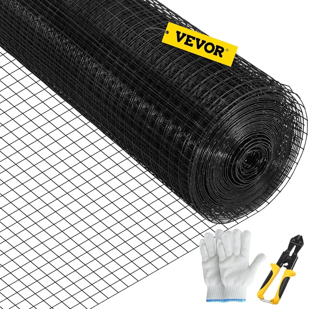 image:imageVEVOR Hardware Cloth 48 x 50 amp 1x1 Mesh Size Galvanized Steel Vinyl Coated 16 Gauge Welded Wire wA Cutting Plier amp A Pair of Fabric Gloves for Garden Fencing amp Pet Enclosures Black24 x 100