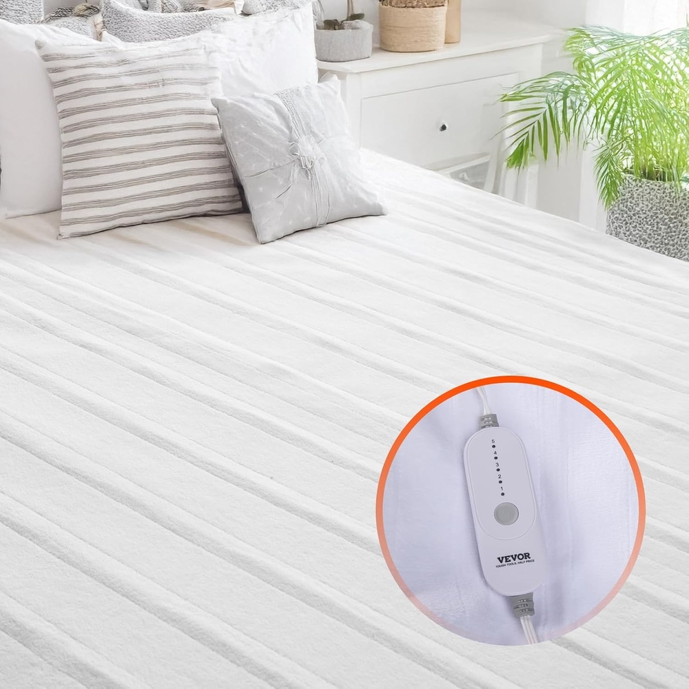 image:imageVEVOR Heated Mattress Pad 78x80 White King Electric Bed Warmer with 15 Heat Settings Control 10Hour Auto Shut Off MachineWash Breathable Coral Fleece Heating Electric Mattress SheetsWhite