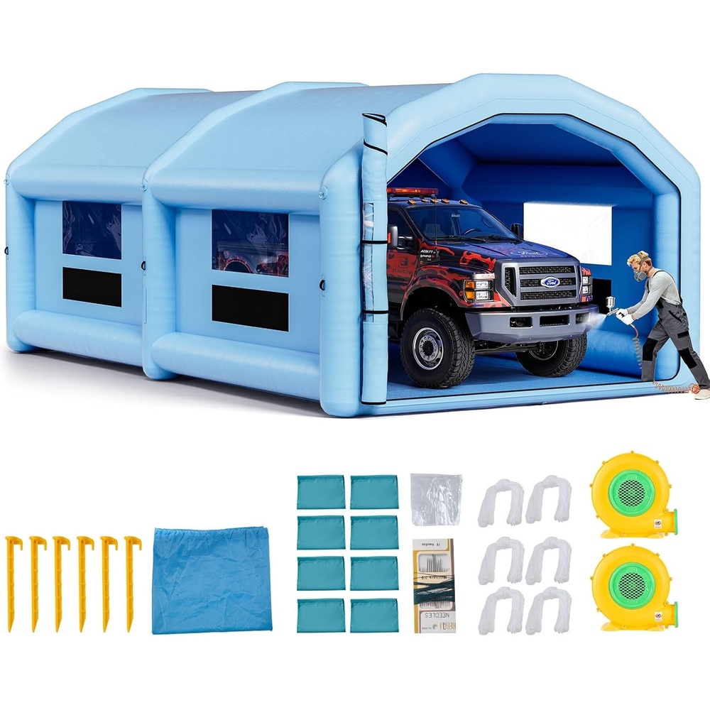 image:imageVEVOR Inflatable Paint Booth 1312 x 984 x 925 ft Inflatable Spray Booth with 750W Powerful Blower and Air Filter System Triangular Roof for Painting Bicycle Motorcycle Automotive Sheet Metal33x20x13Ft