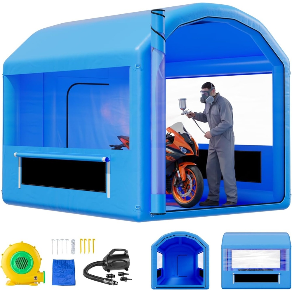 image:imageVEVOR Inflatable Paint Booth 1312 x 984 x 925 ft Inflatable Spray Booth with 750W Powerful Blower and Air Filter System Triangular Roof for Painting Bicycle Motorcycle Automotive Sheet Metal10x85x85Ft