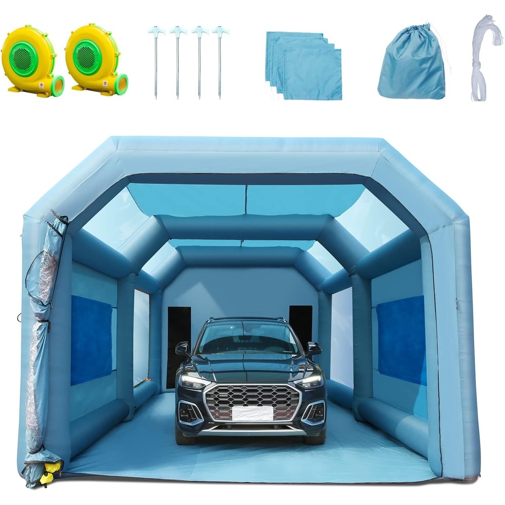 image:imageVEVOR Inflatable Paint Booth 394x164x131 ft Spray Paint Booth with 2 Powerful Blowers Inflatable Spray Booth with Air Filter System Car Paint Booth for Car Parking Tent Workstation Blue2750W950W