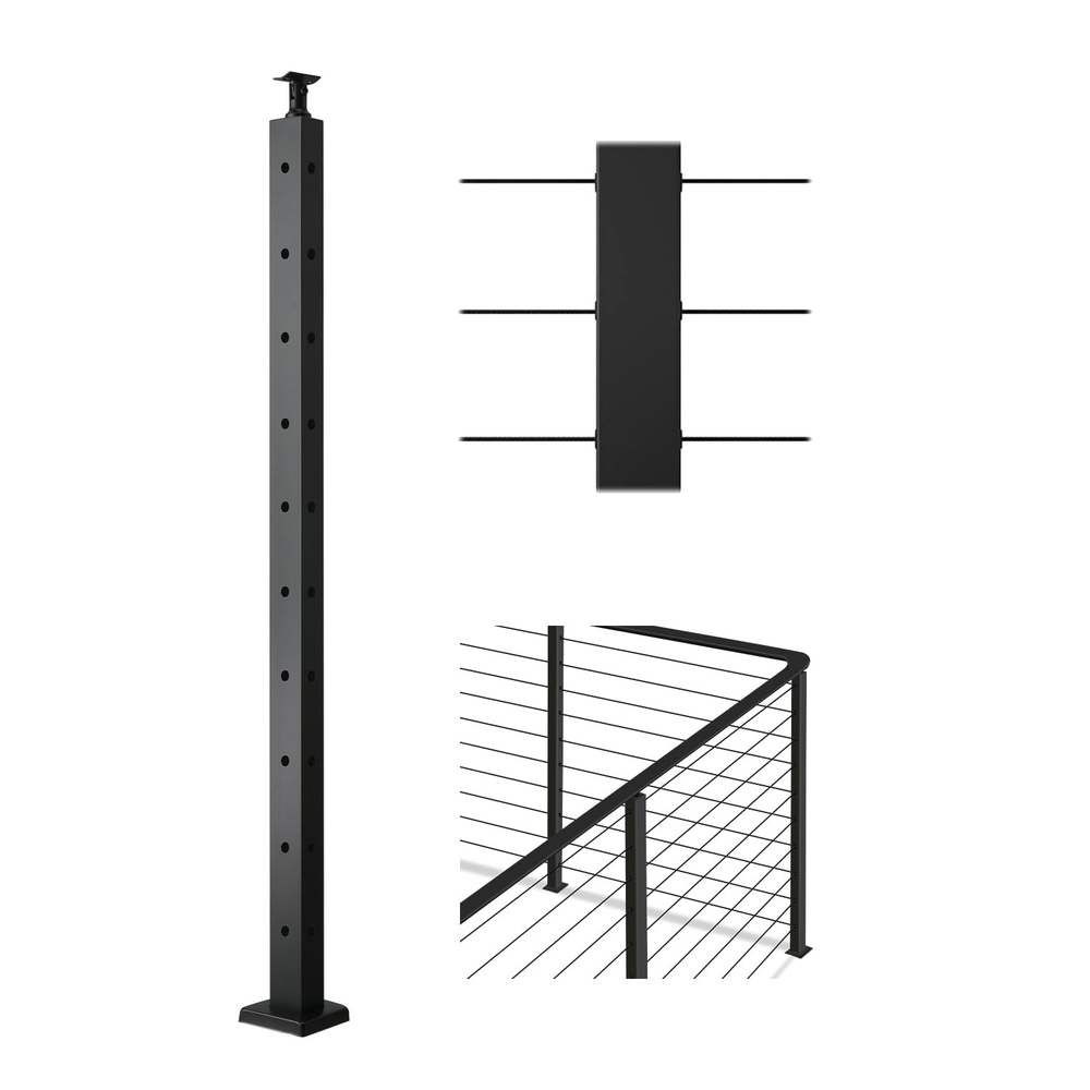 image:imageVEVOR Level Drilled Cable Railing Post 10 Holes 36x2x2 Inches Stainless Steel Cable Railing System Kit for Indoor Outdoor Deck Balcony 4 Pack Black Product ID 4JZLGZXHS914MY65M001V0Corner PostBlack