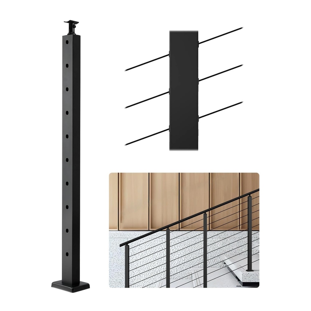 image:imageVEVOR Level Drilled Cable Railing Post 10 Holes 36x2x2 Inches Stainless Steel Cable Railing System Kit for Indoor Outdoor Deck Balcony 4 Pack Black Product ID 4JZLGZXHS914MY65M001V0Stair PostBlack