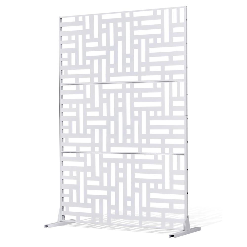 image:imageVEVOR Metal Privacy Screen 38 W x 60 H Freestanding Modern Privacy Fence Garden Divider Panel with Extended Ground Stakes amp Panel Height Adjustable Freestanding Outdoor Divider for Garden IndoorWhite Street