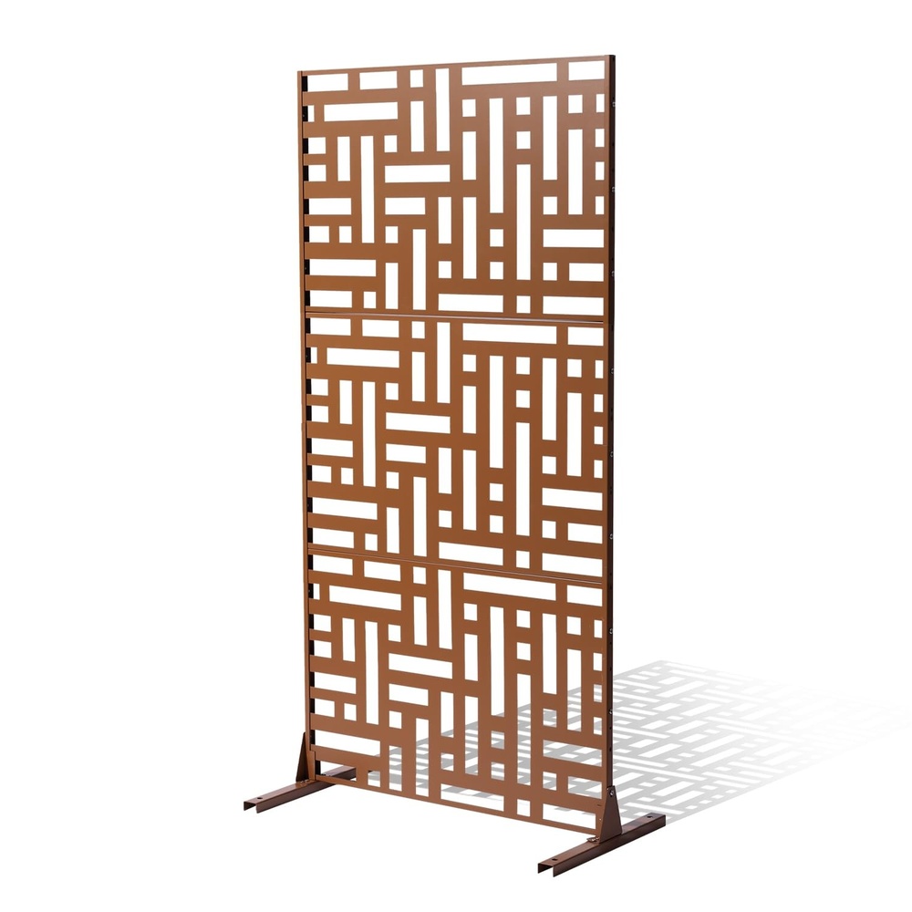 image:imageVEVOR Metal Privacy Screen 38 W x 60 H Freestanding Modern Privacy Fence Garden Divider Panel with Extended Ground Stakes amp Panel Height Adjustable Freestanding Outdoor Divider for Garden IndoorBrown Street