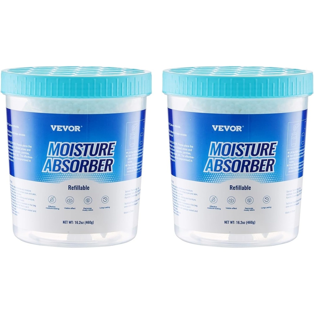 image:imageVEVOR Moisture Absorber Bucket 2 Packs 162 oz HiCapacity Moisture Absorber Bucket with 800ml Storage Area amp Reusable Outer Bucket for LongTerm Use Fragrance Free Moisture Absorber for Fresher Air