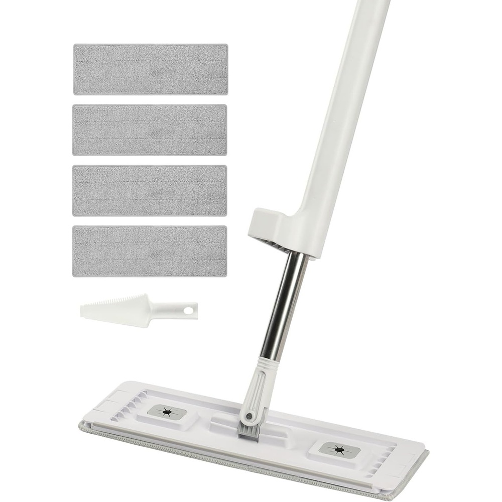 image:imageVEVOR Mop and Bucket with Wringer Set Wet amp Dry Use Flat Mop and Bucket System with 3 Washable Microfiber Pads Flat Mop with Stainless Steel Handle Mop Bucket Set for Hardwood Tile VinylFlat Mop with 4 Pads