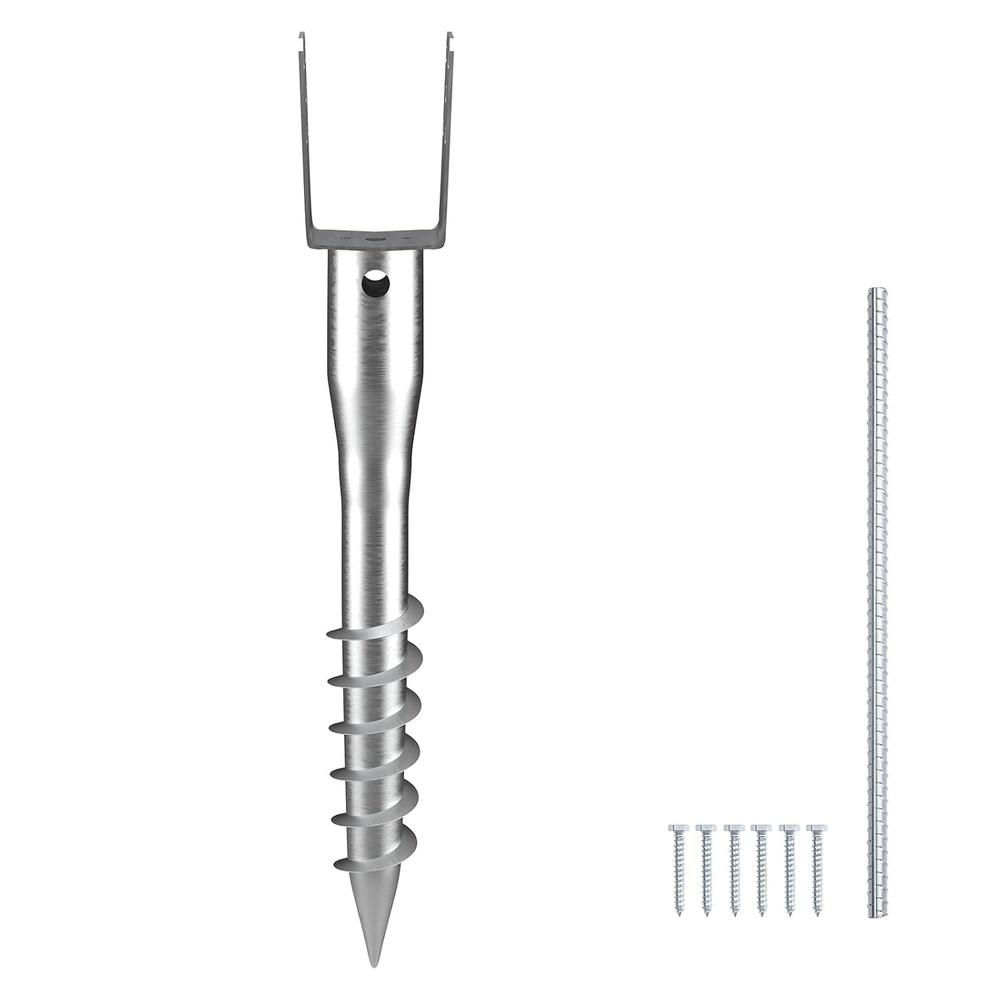 image:imageVEVOR No Dig Ground Anchor 1 Pack 394 x 276 x 2756 in DIY Screw in Post Stake Includes 6 Lag Bolts amp a Rebar UShape Heavy Duty Steel Post Holder Great for Mailbox Posts and Fence Posts394 x 276 x 2756 Inches