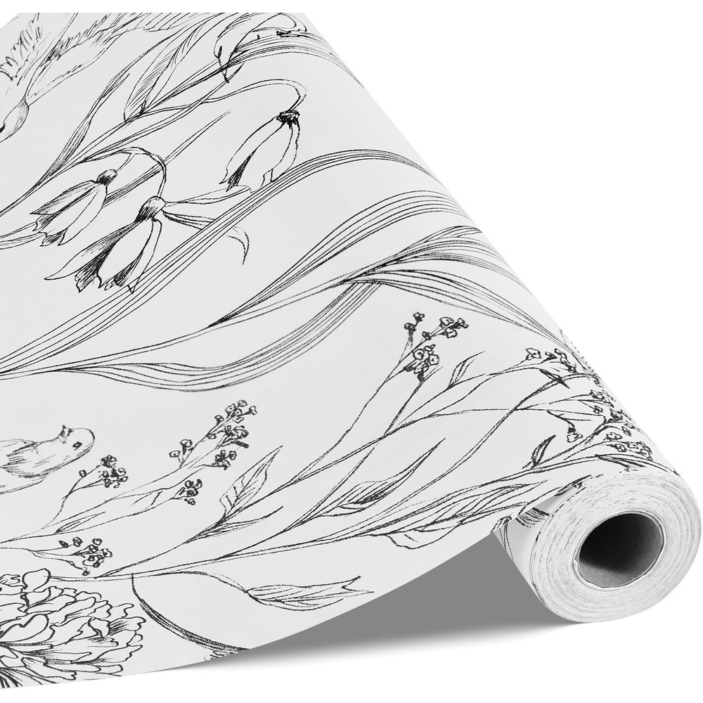 image:imageVEVOR Peel and Stick Wallpaper 177 x 3937 inch Contact Paper White Line Art Botanical Floral Waterpoof Self Adhesive Easy to Clean Wall Decorative Vinyl Roll for Bedroom Kitchen Bathroom Office
