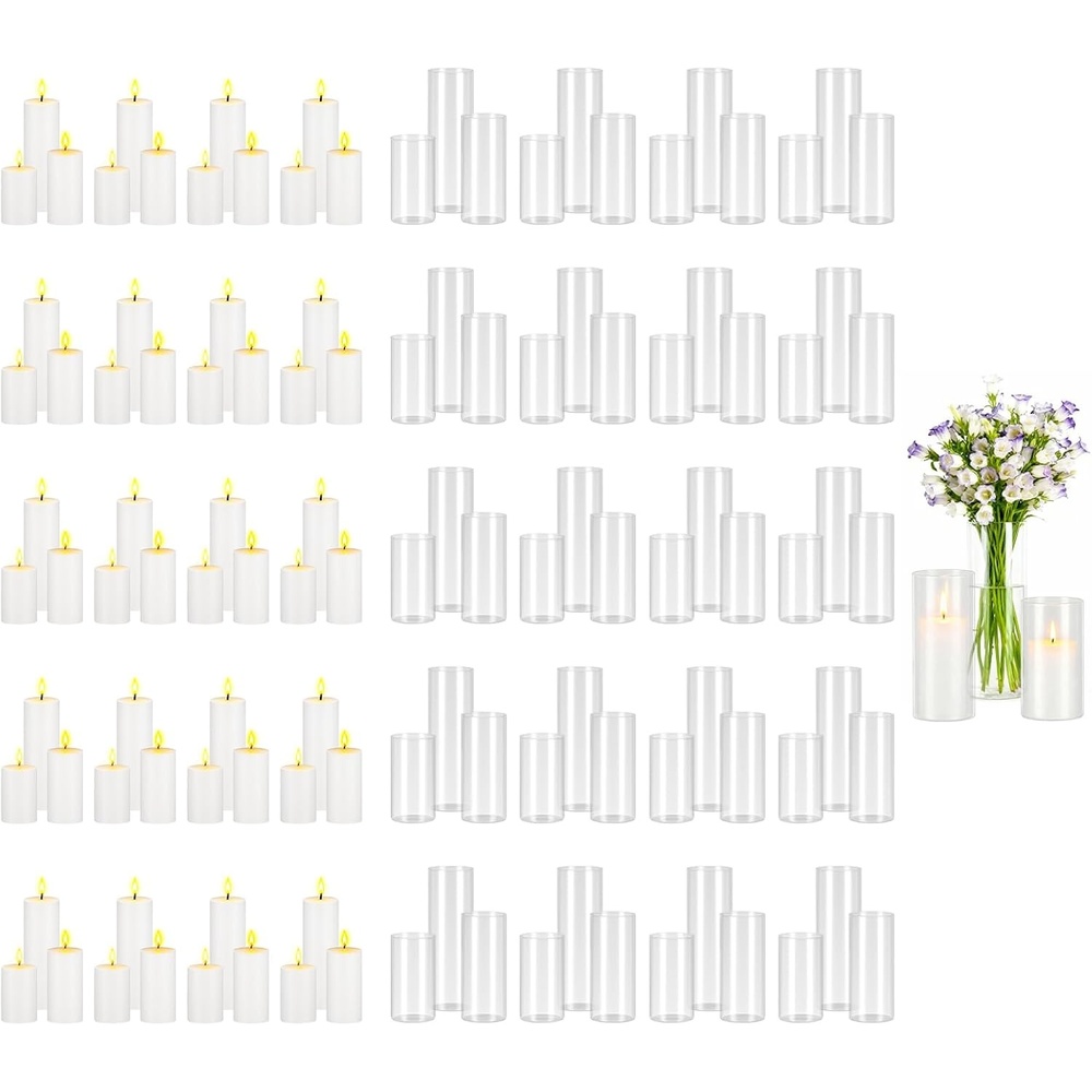 image:imageVEVOR Pillar Candles and Glass Vases Set 36 Pcs Clear Cylinder Hurricane Candle Holders for Wedding Centerpieces Tall Vase for Table Decor Wedding Party ThanksgivingWhite 256 x 475979120 Pcs