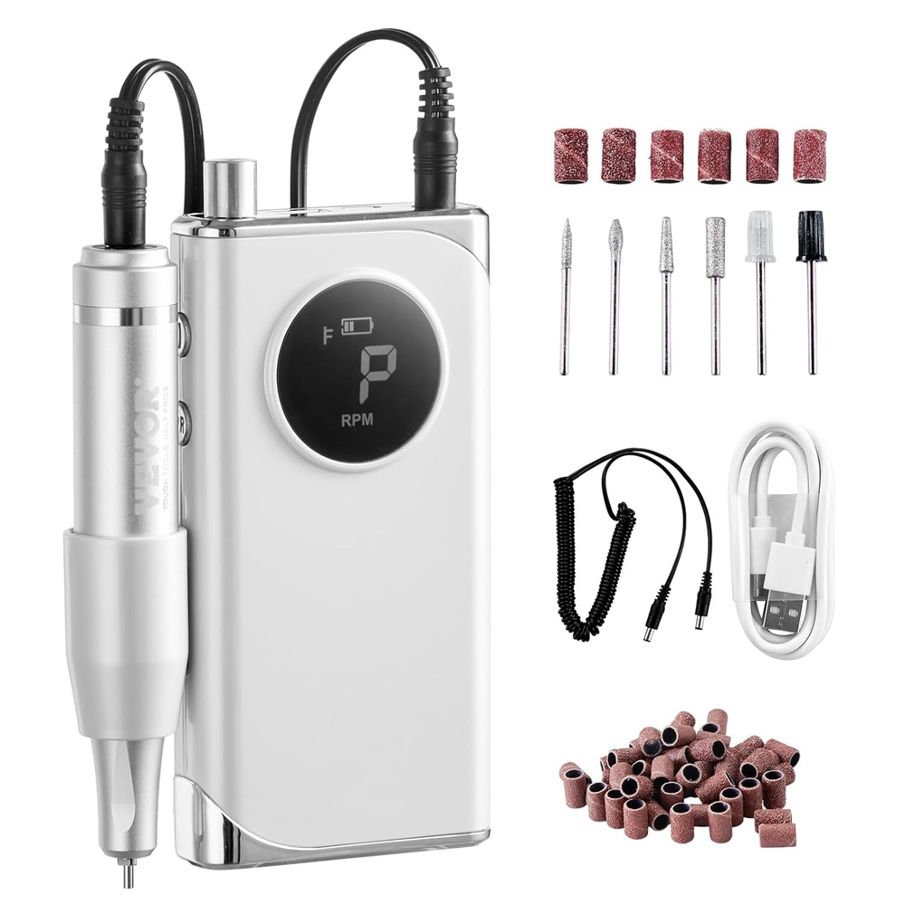 image:imageVEVOR Portable Electric Rechargeable Nail Drill 35000RPM Cordless Nail E File Machine LCDDisplay Acrylic Gel Grinder Tool for Manicure Pedicure Carve Polish with 6 Bits and 50PCS Sanding Bands40K