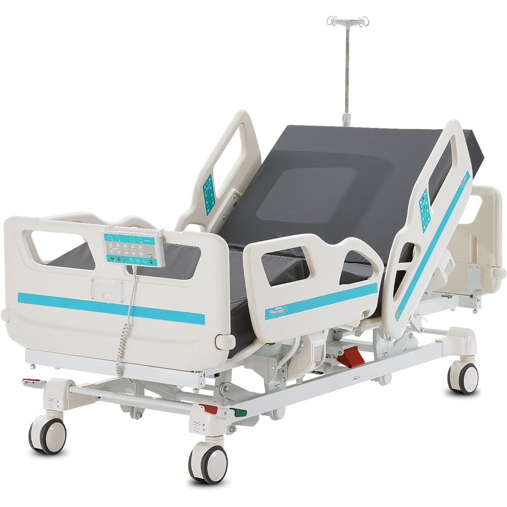 image:imageVEVOR Premium 5 Function Full Electric Hospital Bed ICU Medical Bed with Cardiac Chair CPR Trendelenburg amp Reverse Trendelenburg Central Locking System with 5 Casters for Home Hospital 550LBS84X43x28inch