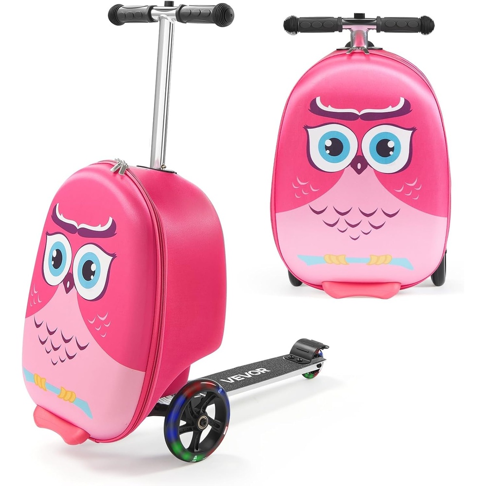 image:imageVEVOR Rideon Luggage 20 L Capacity 20 Inches Kids Scooter Suitcase with Flash PU Wheels Adjustable Handle amp TPR NonSlip Grip Foldable amp Lightweight Scooter Luggage for Kids Aged 5 BlueOwl