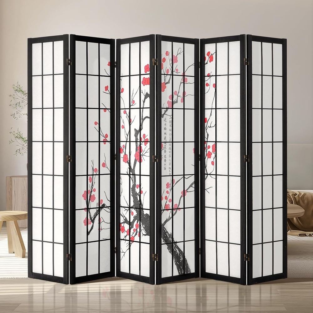 image:imageVEVOR Room Divider 4 Panel Japanese Room Divider Screen Wood Folding Privacy Screen Indoor Japanese Partition Portable Decoration Dividers for Room Separation Home Office Restaurant amp Bedroom6 Panels