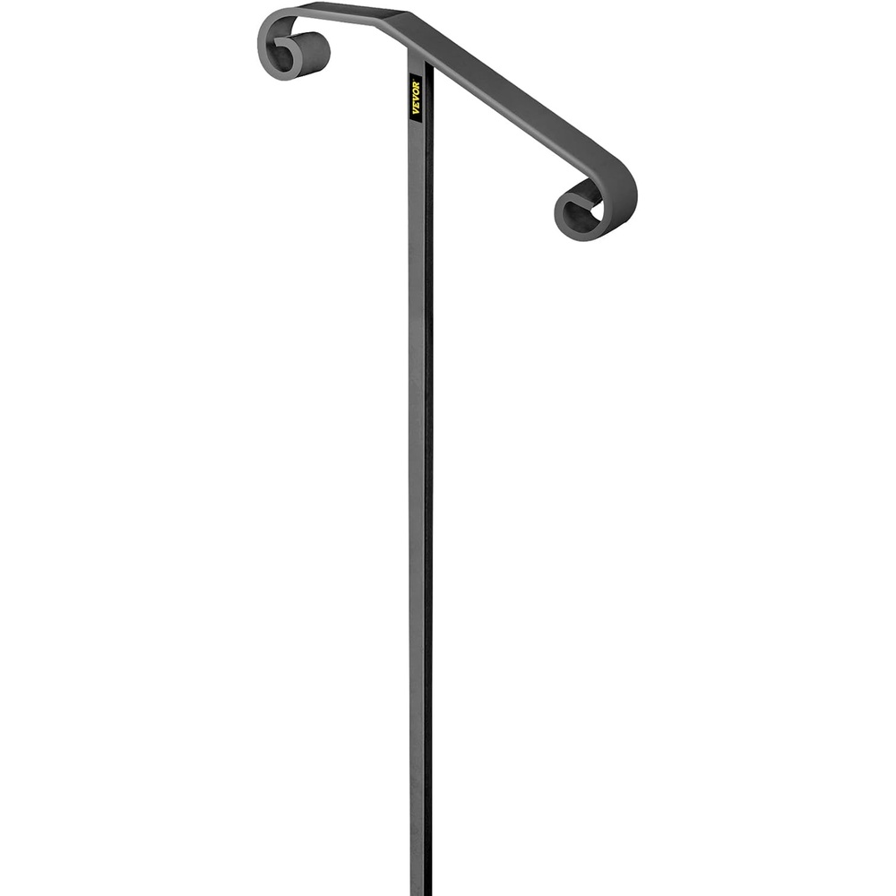 image:imageVEVOR Single Post Handrail for Outdoor 13 Steps 405 L x 354 H Metal Bent Stair Handrails Floor Mounted Carbon Steel Stair Railing UShaped Post Grab Rails with 2 AntiSkid Crossbar for GarageGray