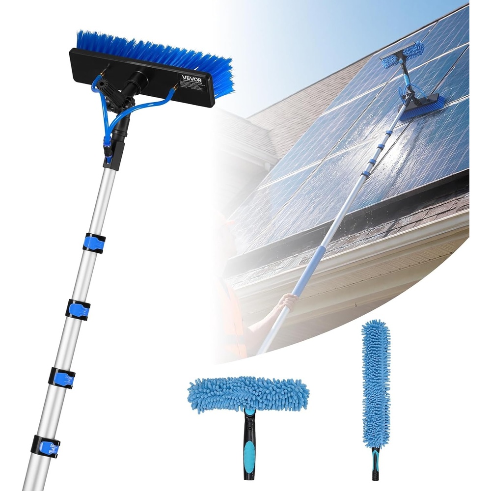 image:imageVEVOR Solar Panel Cleaning Kit 24 ft Water Fed Pole Kit with Cleaning Brush Soap Dispenser Extendable Aluminum Telescopic Pole 180 Rotatable Brush Head for Roof Mounted Solar Panels Windows24 Ft