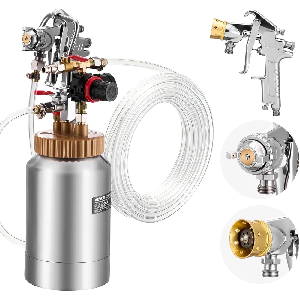 image:imageVEVOR Spray Paint Pressure Pot 05 Gal2 L Pressure Pot Paint Sprayer 18mm  3mm Two Spray Guns Central Pneumatic Sprays Gun with Two 98 FT3 m Hoses for Furniture Car Fence Max 45 Psi2LPneumatic