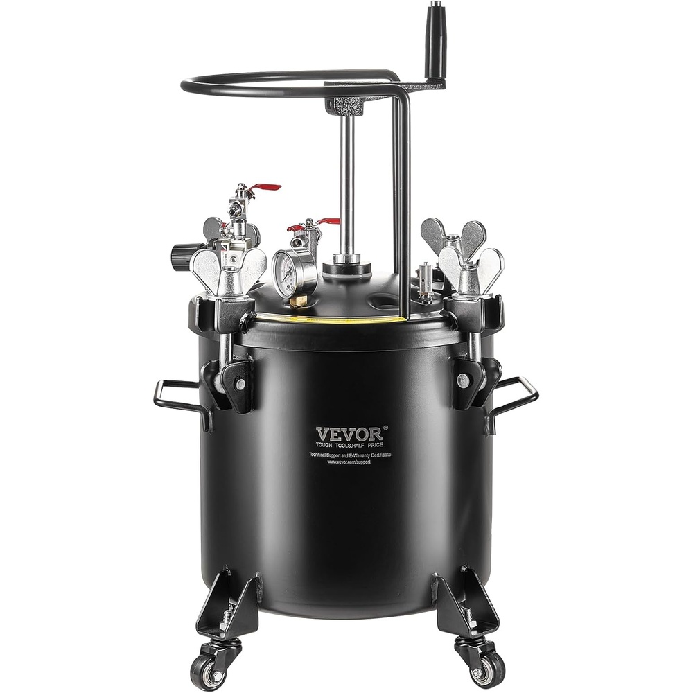 image:imageVEVOR Spray Paint Pressure Pot 10 L25 gal Fully Automatic Stirring Pressure Pot Tank 70 psi Adjustale Pressure Pressure Pot Paint Tank with Spray Gun and Hoses for Home Decor Industry Painting20L5 gal  With Casters