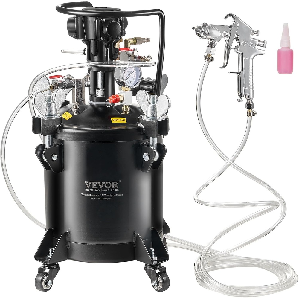image:imageVEVOR Spray Paint Pressure Pot 10 L25 gal Fully Automatic Stirring Pressure Pot Tank 70 psi Adjustale Pressure Pressure Pot Paint Tank with Spray Gun and Hoses for Home Decor Industry Painting10L25 gal  Auto Stirring