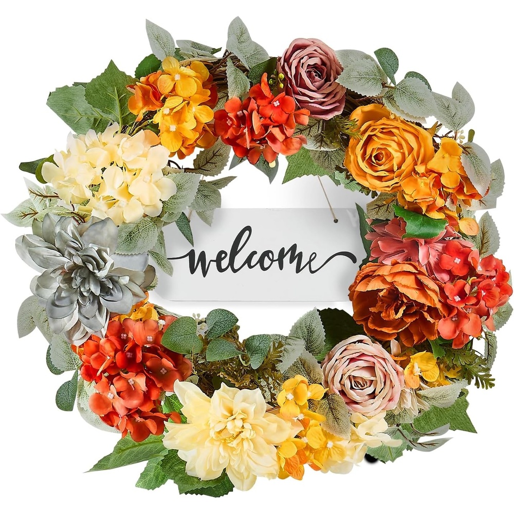 image:imageVEVOR Spring Wreath for Front Door 24 Inch  Large Artificial Flower Wreath with Hydrangea amp Peony YearRound All Season Outdoor Indoor Door DecorOrange