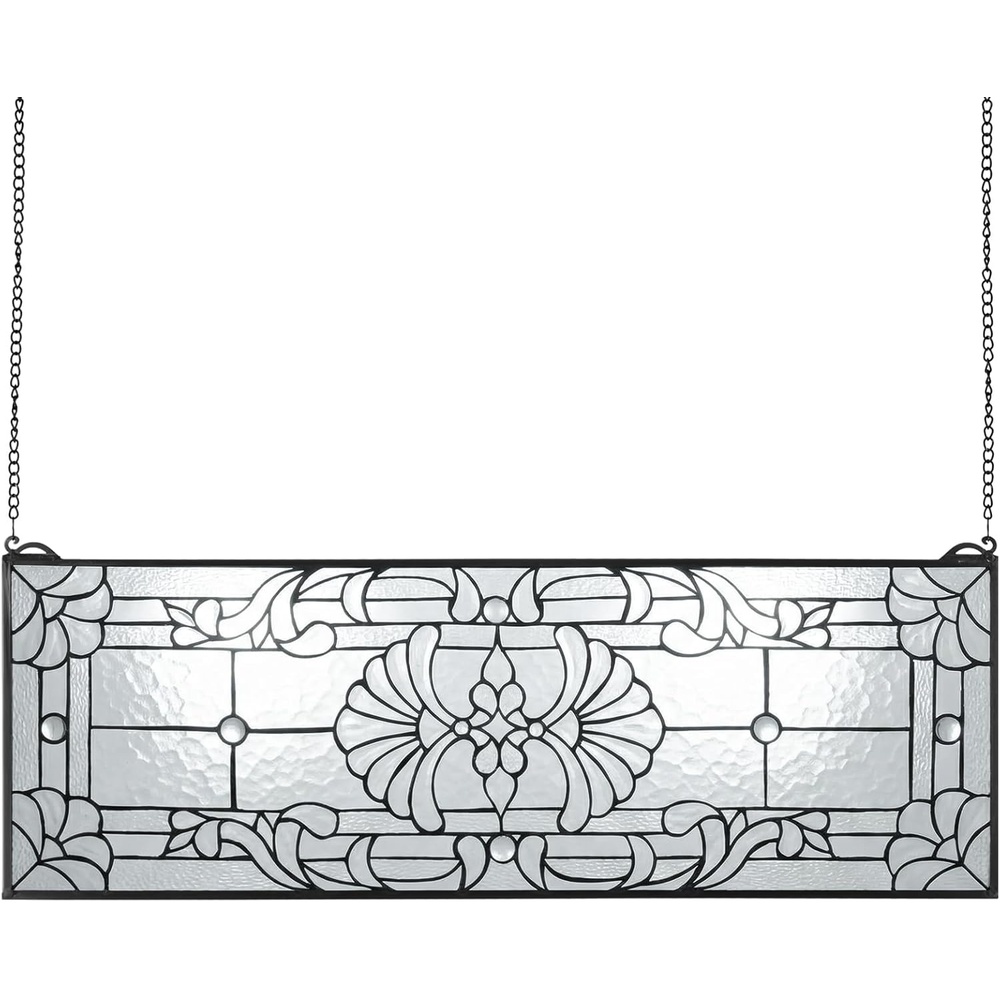 image:imageVEVOR Stained Glass Window Panel 320 x 100 Tiffany Style Hanging Transom Window Panel with Chain Large Horizontal Rectangle Stain Glass Vintage Traditional Art Handcrafts for Kitchen Home Decor3520 x 1299 x 016 in