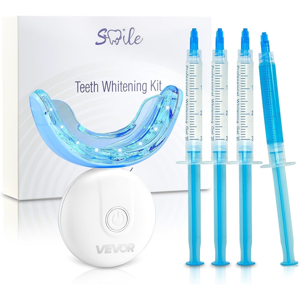 image:imageVEVOR Teeth Whitening Kit with LED Light 32 LED Accelerator Lights Whitening Gel Syringe Desensitizing Gel and UShaped Tray Wireless Portable Kit Fast and Effectively Removes Stubborn Stains